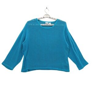 Chico's Pullover‎ Tunic Top Open Knit Coverup Long Sleeve Blue Size 3 XL